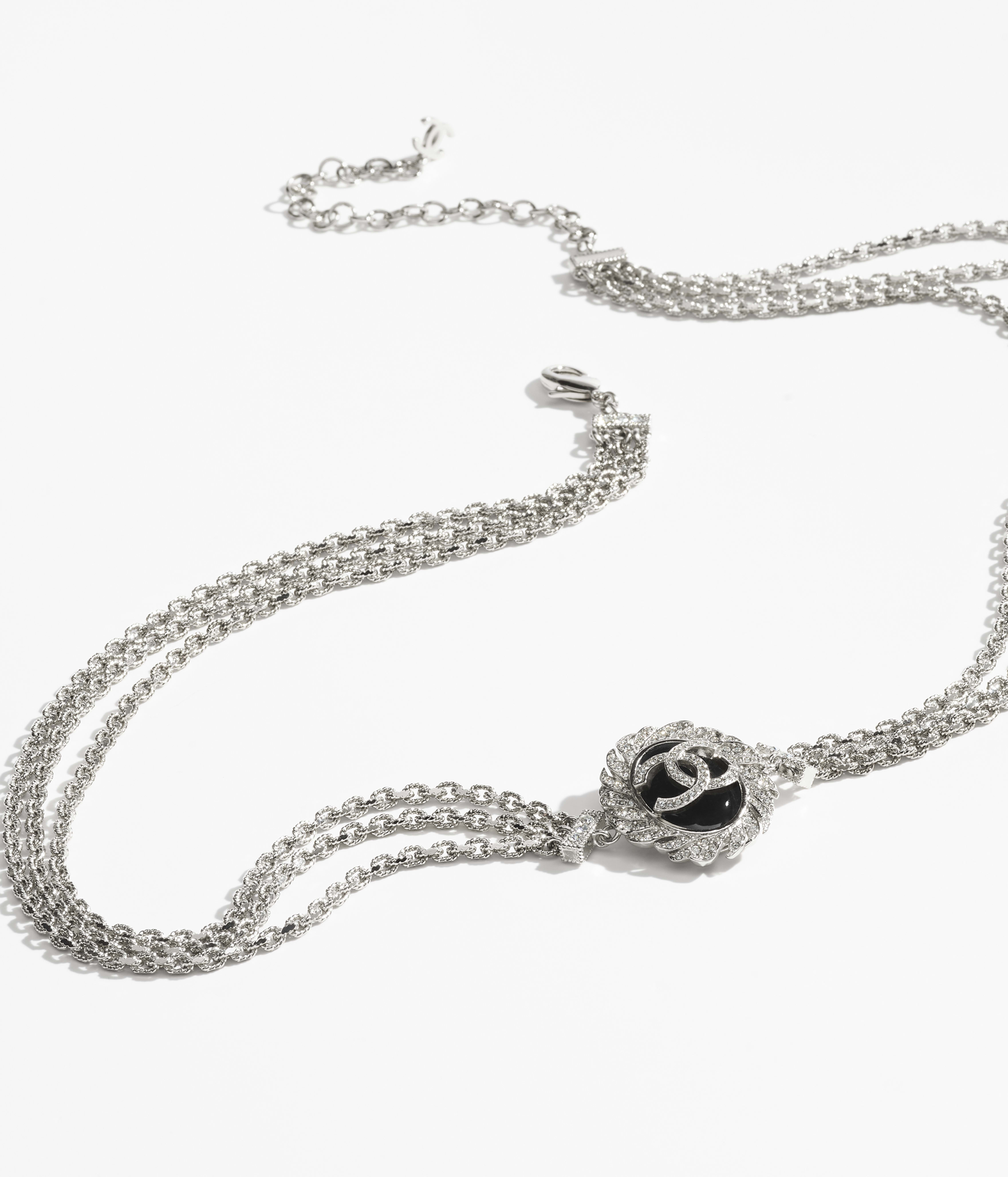Cinturón cadena - Plateado, negro y cristal - Metal, resina y strass - 